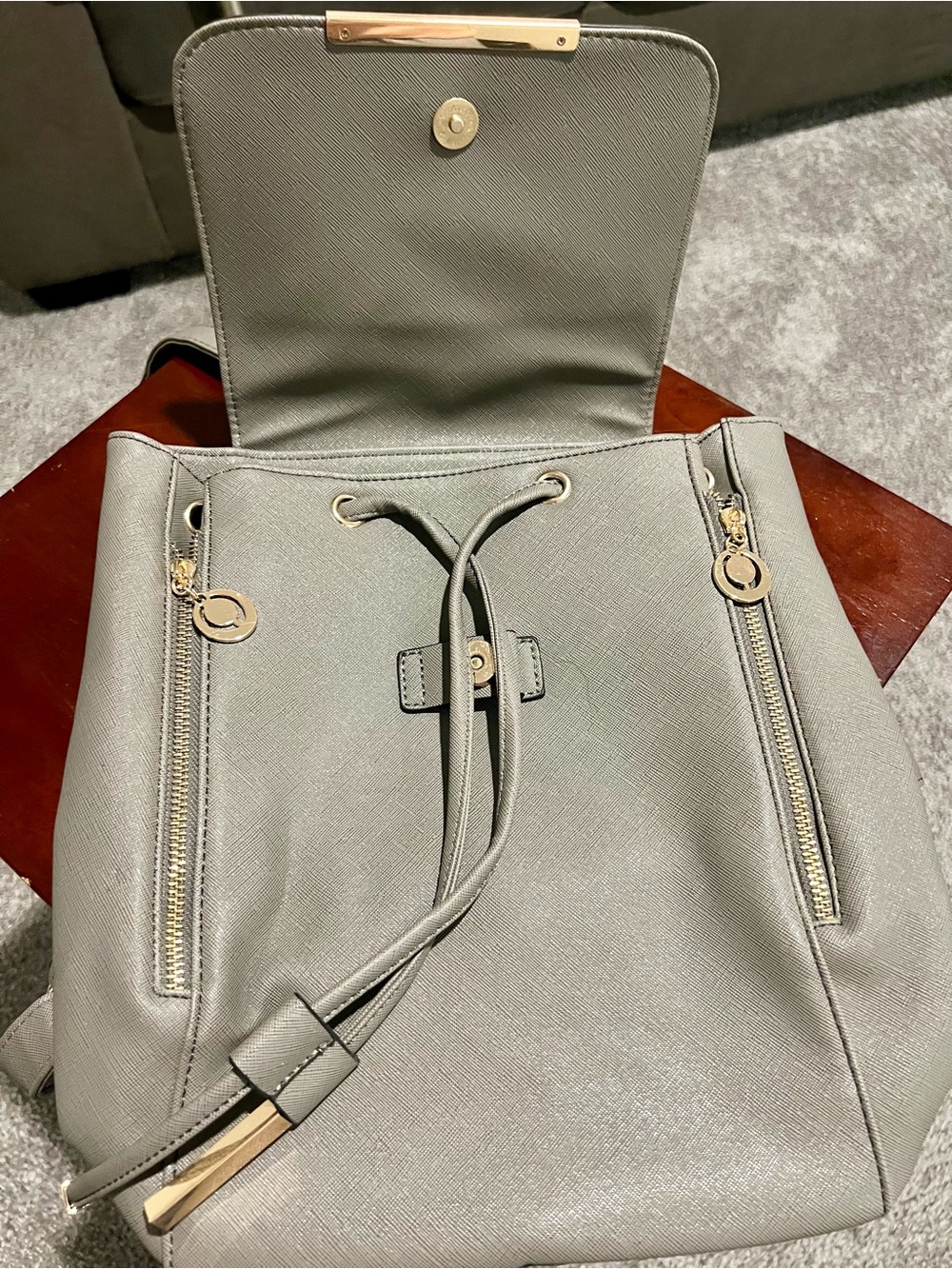 Sleek Backpack Purse with Gold Hardware - Picture 7 of 9